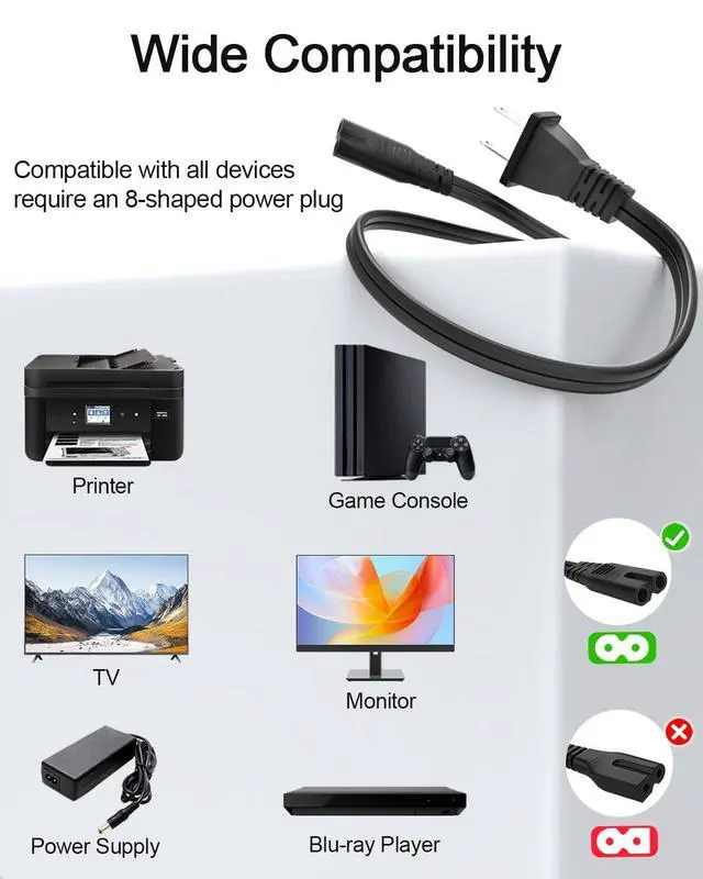 Alt view image 4 of 7 - 6Ft AC Power Cord for Xbox One S/X,Xbox 1x/1s,PS5 PS4 PS3 PS2 PlayStation 5 4 Slim Game Console,Replacement Plug Power Cable