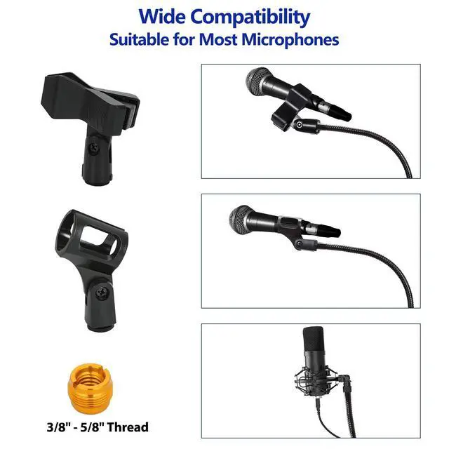Alt view image 2 of 6 - Mic Stand, Boom Microphone Stands Tripod Gooseneck Microphone Stand Height Adjustable from 24" to 67" with 2 Mic Clips for Singing Stage Performance Party Mic Mount