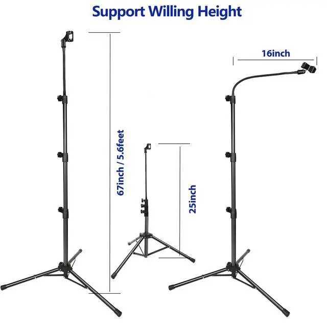 Alt view image 4 of 6 - Mic Stand, Boom Microphone Stands Tripod Gooseneck Microphone Stand Height Adjustable from 24" to 67" with 2 Mic Clips for Singing Stage Performance Party Mic Mount