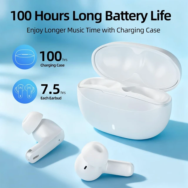 Alt view image 2 of 7 - Wireless Earbuds, 100H Bluetooth 5.4 Headphones, ENC+ ANC Noise Cancelling Touch Control True Wireless Bluetooth Ear Buds,Stereo Deep Bass Bluetooth Headset for Sports/Workout/Gym(White)