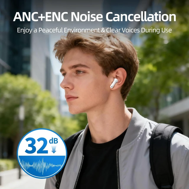Alt view image 3 of 7 - Wireless Earbuds, 100H Bluetooth 5.4 Headphones, ENC+ ANC Noise Cancelling Touch Control True Wireless Bluetooth Ear Buds,Stereo Deep Bass Bluetooth Headset for Sports/Workout/Gym(White)