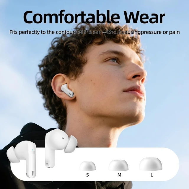 Alt view image 6 of 7 - Wireless Earbuds, 100H Bluetooth 5.4 Headphones, ENC+ ANC Noise Cancelling Touch Control True Wireless Bluetooth Ear Buds,Stereo Deep Bass Bluetooth Headset for Sports/Workout/Gym(White)