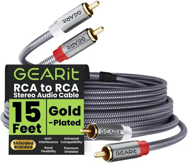 Main image of RCA Cables Car Audio 15ft OFC, Audio Cable with Dual Shielding & Gold-Plated Connectors, RCA Cable for Subwoofer Cable, Hi-Fi System, Amplifier, Active Speakers, Gaming Consoles
