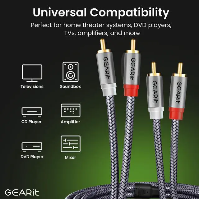Alt view image 4 of 7 - RCA Cables Car Audio 15ft OFC, Audio Cable with Dual Shielding & Gold-Plated Connectors, RCA Cable for Subwoofer Cable, Hi-Fi System, Amplifier, Active Speakers, Gaming Consoles