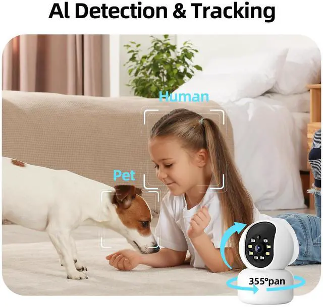 Alt view image 4 of 7 - Hawkray 360° 2K 3MP Security Camera Indoor,2.4/5GHz WiFi Smart Motion Alert with AI & 911 Connect,Color Night Vision,355° Pan 60° Tilt,Two-Way Talk