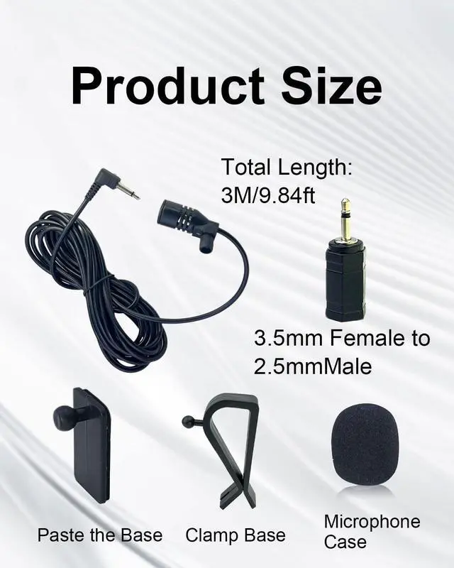 Alt view image 3 of 7 - Car Microphone 3.5mm for Vehicle Stereo Audio Radio GPS DVD Enabled Head Unit,Replacement Mic for Sony Pioneer Kenwood Boss JVC Jensen Alpine,3M Cable with 3.5mm to 2.5mm Adapter