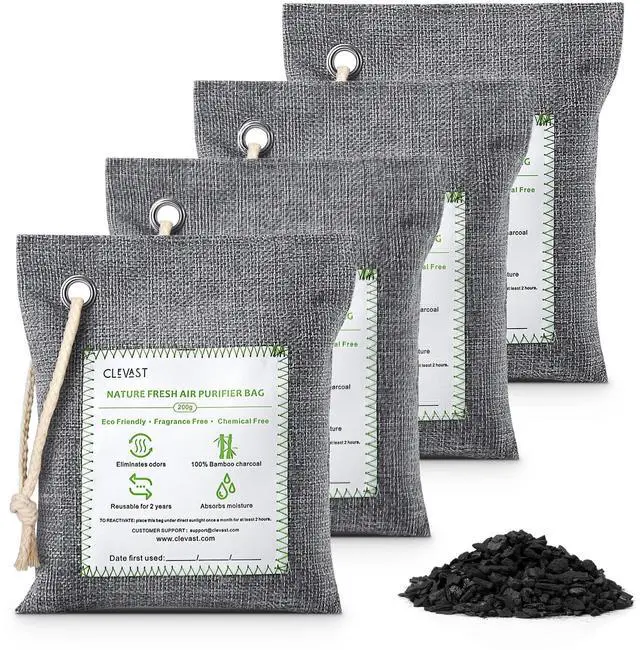 Main image of Bamboo Charcoal Air Purifying Bags - (Large, 4×200g), Removes Odors and Moisture, Nature Fresh Air Purifier Bags, Odor Eliminator for Home, Car, Pets, Bathroom, Basement