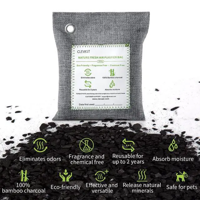 Alt view image 2 of 7 - Bamboo Charcoal Air Purifying Bags - (Large, 4×200g), Removes Odors and Moisture, Nature Fresh Air Purifier Bags, Odor Eliminator for Home, Car, Pets, Bathroom, Basement