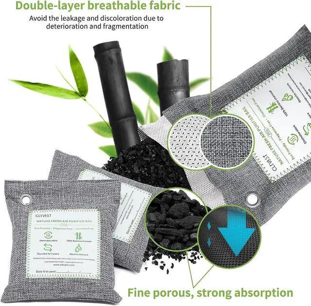 Alt view image 7 of 7 - Bamboo Charcoal Air Purifying Bags - (Large, 4×200g), Removes Odors and Moisture, Nature Fresh Air Purifier Bags, Odor Eliminator for Home, Car, Pets, Bathroom, Basement
