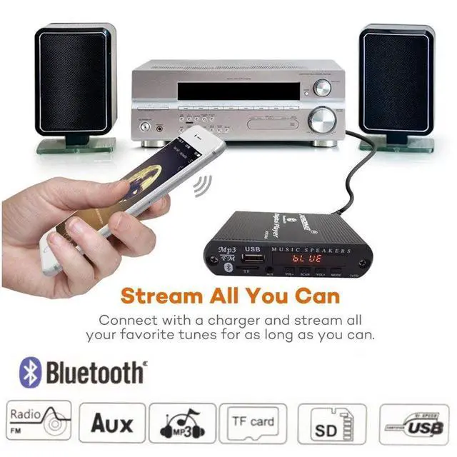 Alt view image 5 of 7 - Bluetooth Audio Receiver FM Radio,MP3 Digital Player,LED 4-Digital Display,SD Card/USB Playback 3.5mm Audio Output(Black)