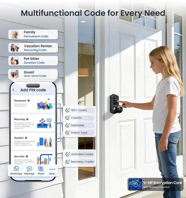 Alt view image 4 of 7 - VE018 Smart Knob Handle Lock - Fingerprint, App Control, Keyless Entry for Front Door and Bedroom, Electronic Digital Keypad, Auto Lock, Remote Access Sharing, IP55 Weatherproof, Matte Black