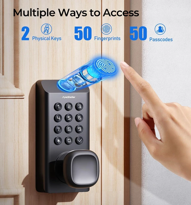 Alt view image 3 of 7 - Fingerprint Keyless Entry Door Knob Lock, Keypad Door Lock with Handle | Fingerprint / Code Unlock, High Durability, Voice Prompt for Easy Use, Auto Lock, Passage Mode, Code Door Knob