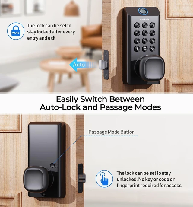 Alt view image 6 of 7 - Fingerprint Keyless Entry Door Knob Lock, Keypad Door Lock with Handle | Fingerprint / Code Unlock, High Durability, Voice Prompt for Easy Use, Auto Lock, Passage Mode, Code Door Knob
