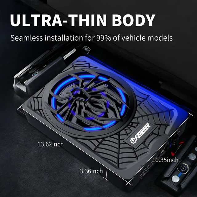Alt view image 3 of 7 - NEW 1200W Slim Underseat Subwoofer and Amp Package,APP Controls Light Under Seat Subwoofers with Amp Package for Car/Truck/SUV Audio System,Individual Control for Low Pass/Gain/Boost Bass