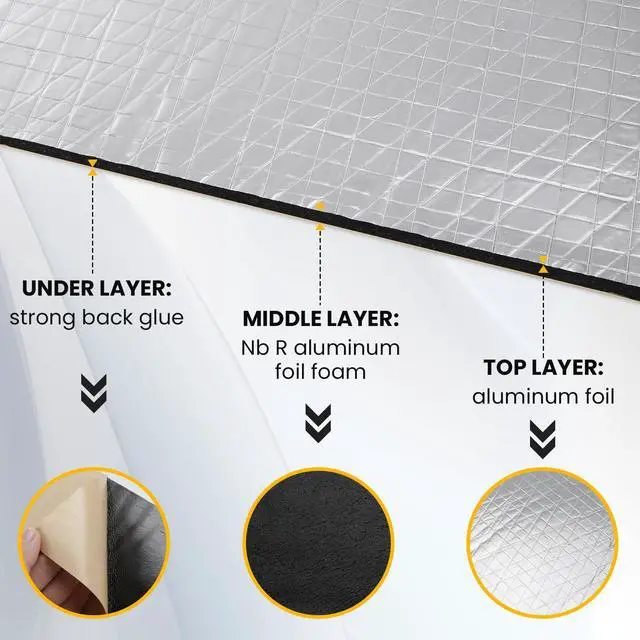 Alt view image 3 of 7 - Sound Deading Material for Cars,197 mil(5mm) 31 sqft Sound Deadening,Aluminum Foil Foam Automotive Soundproofing Material,Noise Insulation and Vibration Dampening Material 28 Pcs