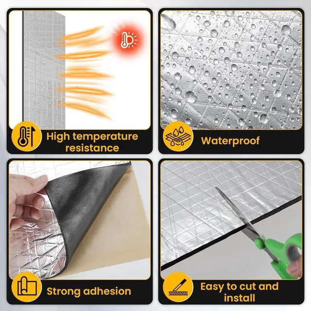 Alt view image 4 of 7 - Sound Deading Material for Cars,197 mil(5mm) 31 sqft Sound Deadening,Aluminum Foil Foam Automotive Soundproofing Material,Noise Insulation and Vibration Dampening Material 28 Pcs