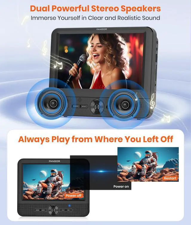 Alt view image 6 of 7 - 7.5 Inch Dual Car DVD Player, Portable Headrest Video Player for Car with 5 Hours Rechargeable Battery, Last Memory, AV Out/in, Support USB/SD/Sync TV, All Regions (1 Player+1 LCD Screen)