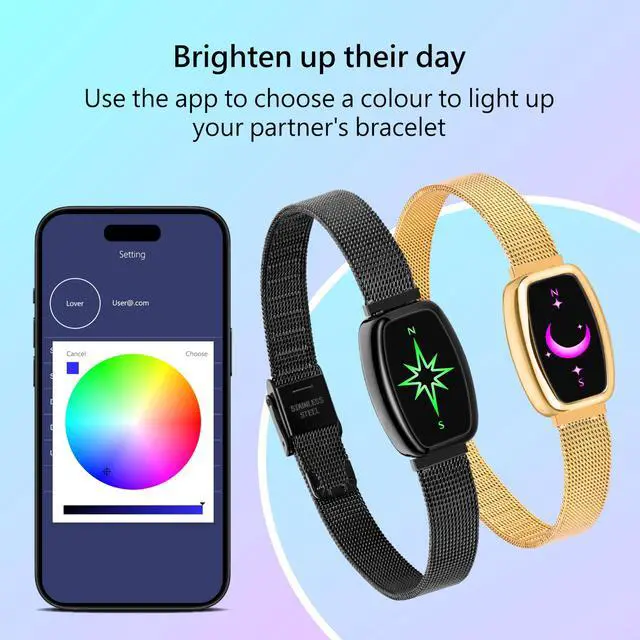 Alt view image 2 of 5 - Long Distance Touch Bracelets for Couples, Vibration & Light up | Long Distance Couples Bracelets Relationship Gifts for Girlfriend Bluetooth Pairing Jewelry Xmas Gifts