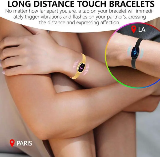 Alt view image 3 of 5 - Long Distance Touch Bracelets for Couples, Vibration & Light up | Long Distance Couples Bracelets Relationship Gifts for Girlfriend Bluetooth Pairing Jewelry Xmas Gifts