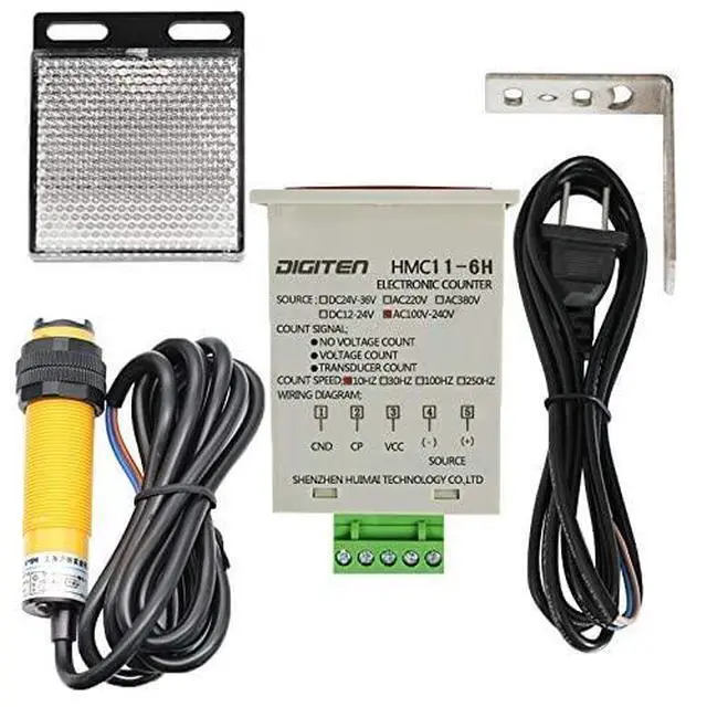 Alt view image 2 of 6 - 0-999999 Digital LED Counter +PhotoElectric Switch Sensor +Reflector Automatic Conveyor Belting 100-240VAC 6 Digits Mini Customer Traffic Counter Electronic Totalizer