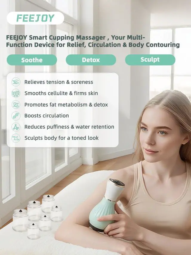 Alt view image 2 of 6 - Electric Cupping Kit for Massage Therapy with Heat Cellulite Massage Tool, Lymphatic Drainage Massager, Pain Relief for Back, Neck & Shoulders Moving & Static Cupping Set for Body Sculpting