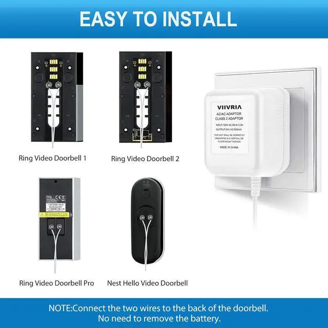 Alt view image 6 of 7 - AC 24 Volt Transformer, C Wire Adapter, Compatible with All Versions of Ring Doorbell and Thermostat for Ecobee,Sensi and Honeywell, 315" Long Cable