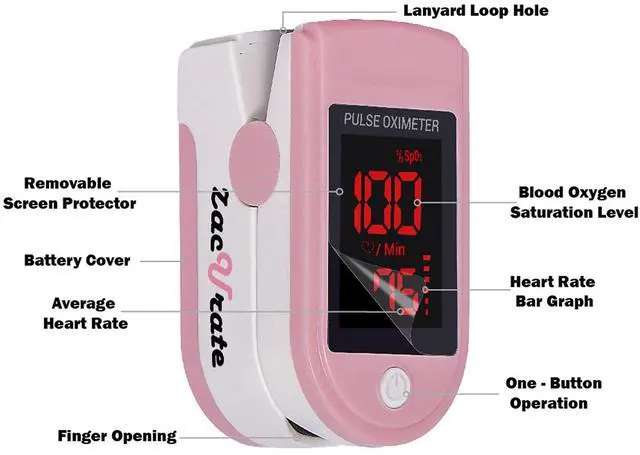 Alt view image 2 of 7 - Pro Series 500DL Fingertip Pulse Oximeter Blood Oxygen Saturation Monitor with Silicone Cover, Batteries and Lanyard (Blushing Pink)