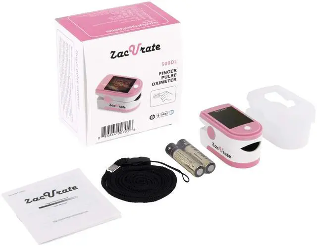 Alt view image 6 of 7 - Pro Series 500DL Fingertip Pulse Oximeter Blood Oxygen Saturation Monitor with Silicone Cover, Batteries and Lanyard (Blushing Pink)