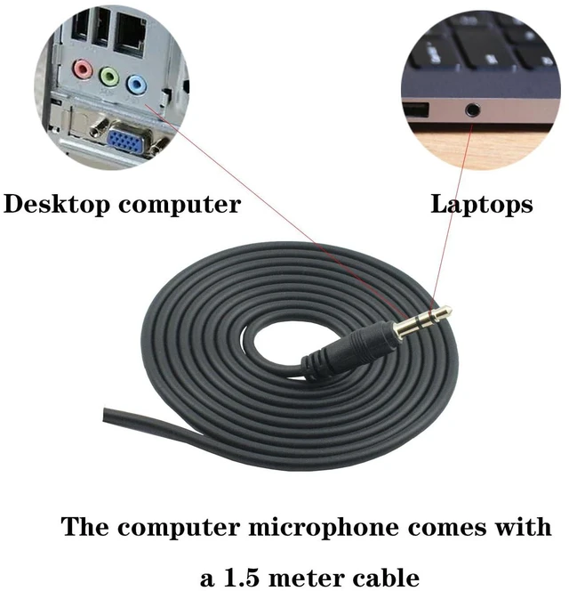 Alt view image 4 of 5 - 3.5mm Male Microphone, Plug and Play Desktop Laptop gooseneck Microphone, Suitable for Games, Meetings, Recording, podcasts, Games, and Online Chat