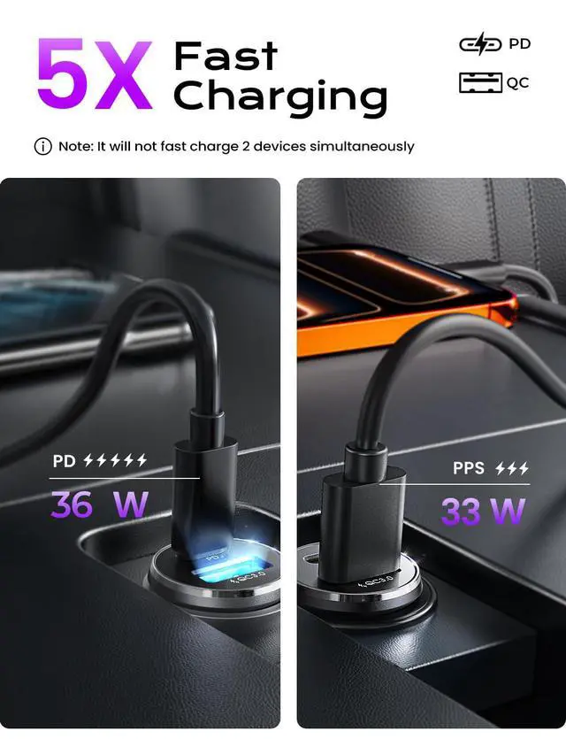 Alt view image 7 of 7 - Car Charger USB C, 69W Cigarette Lighter USB Charger Adapter, 2 Pack