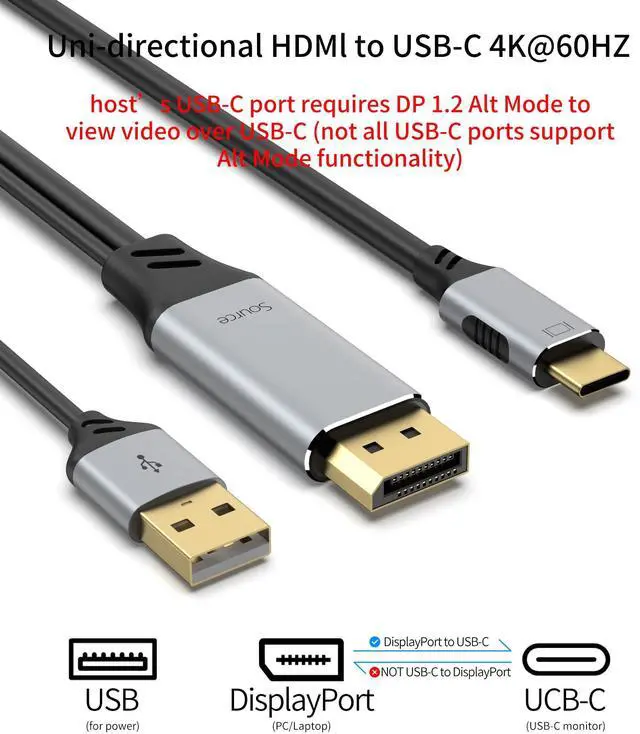 DisplayPort to USB C Cable, 4K@60Hz Display Port to USBC 6.6ft, DP 1.2 ...