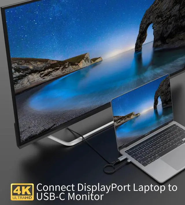 Alt view image 3 of 7 - DisplayPort to USB C Cable, 4K@60Hz Display Port to USBC 6.6ft, DP 1.2 Male to Type-C Male Converter for USB-C Touchable Portable Monitor, Compatible for MacBook Pro/Air, iMac