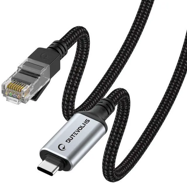 Main image of USB C to Ethernet Cable 10FT, Type C to RJ45 Nylon Cord, Gigabit Directly Connected, Compatible for MacBook Pro, iPad Pro, Smartphone, Laptop, PC