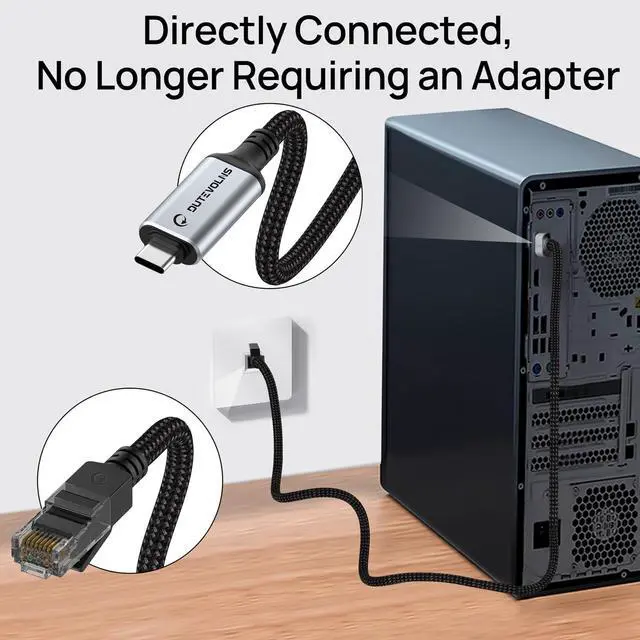 Alt view image 4 of 7 - USB C to Ethernet Cable 10FT, Type C to RJ45 Nylon Cord, Gigabit Directly Connected, Compatible for MacBook Pro, iPad Pro, Smartphone, Laptop, PC