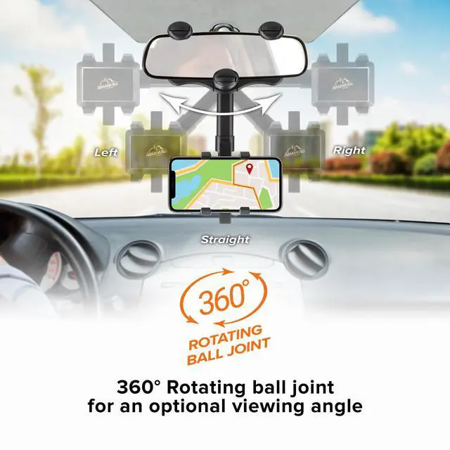 Alt view image 2 of 7 - Phone Mount for Car, Rear View Mirror Phone Holder, 360° Rotatable, Adjustable Telescopic Arm, Car Phone Holder for iPhone, Samsung, & All Cell Phones Between 2.5 in 3.7 in. Wide