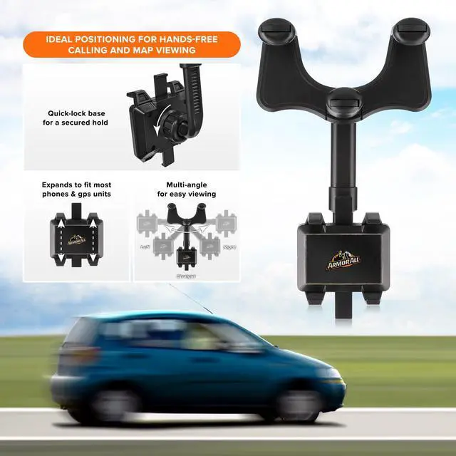 Alt view image 3 of 7 - Phone Mount for Car, Rear View Mirror Phone Holder, 360° Rotatable, Adjustable Telescopic Arm, Car Phone Holder for iPhone, Samsung, & All Cell Phones Between 2.5 in 3.7 in. Wide