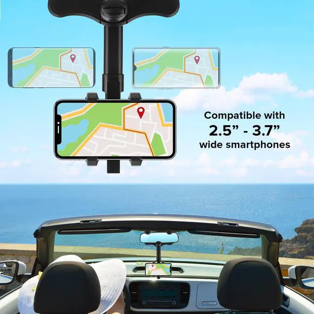Alt view image 6 of 7 - Phone Mount for Car, Rear View Mirror Phone Holder, 360° Rotatable, Adjustable Telescopic Arm, Car Phone Holder for iPhone, Samsung, & All Cell Phones Between 2.5 in 3.7 in. Wide