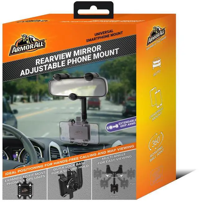 Alt view image 7 of 7 - Phone Mount for Car, Rear View Mirror Phone Holder, 360° Rotatable, Adjustable Telescopic Arm, Car Phone Holder for iPhone, Samsung, & All Cell Phones Between 2.5 in 3.7 in. Wide