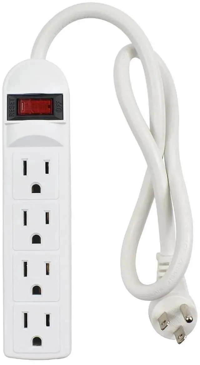 Main image of 4-Outlet Power Strip with Angled Flat Plug, 20-Inch Short Cord, 250 Joules Surge Protection, Lighted On/Off Switch, Circuit Breaker, ETL Listed, Compact Space-Saving Design for Kitchen, Office, Travel