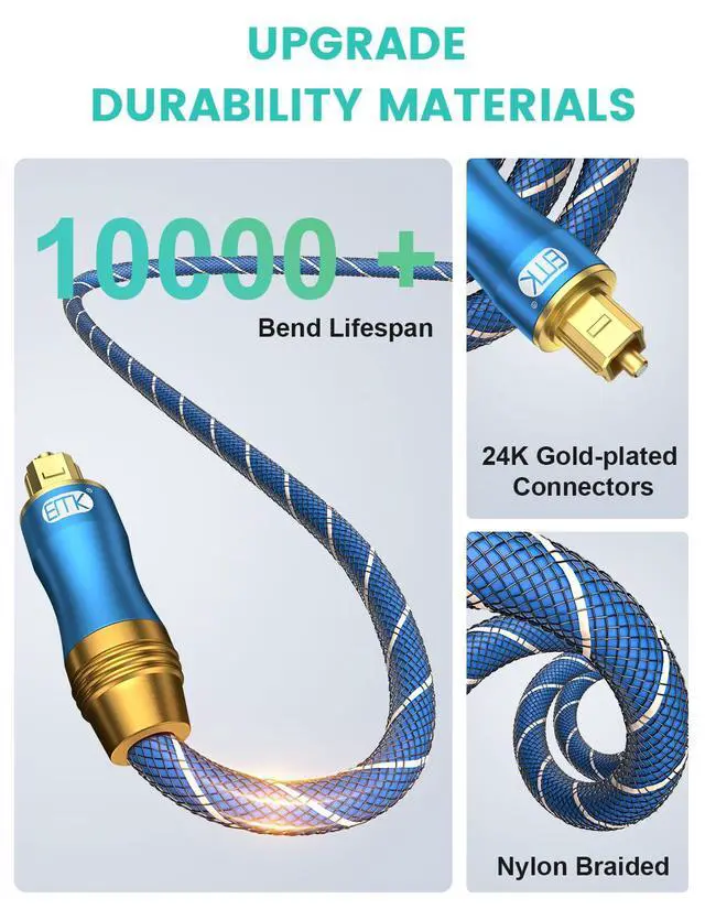 Alt view image 4 of 7 - Digital Optical Audio Cable 10Feet/3M Fiber Optical Toslink Cable SPDIF Audio Cable Male to Male Cord for Home Theater, Sound Bar, TV, PS4, Xbox, PlayStation & More