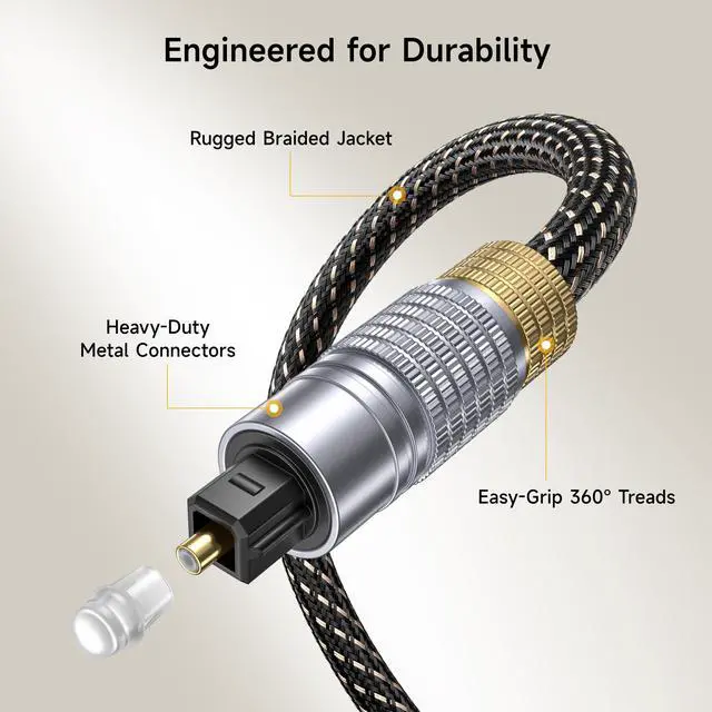 Alt view image 5 of 7 - Premium Optical Audio Cable 6ft (Toslink Optical Cable for Soundbar, Digital S/PDIF Cord) - Ideal for Hi-Fi Audio with Samsung, Sonos, Sony, Bose Soundbars, 6 Feet
