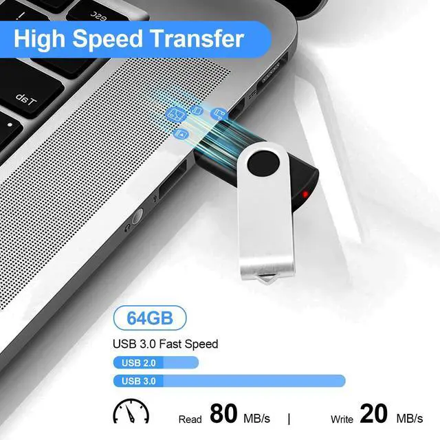 Alt view image 3 of 7 - USB 3.0 Flash Drive 64GB High Speed Storage Memory Stick Thumb Drives, Swivel Metal USB Drive Photo Stick Data Storage Backup, Portable Jump Drives Zip Pendrive for Students Teacher School Supplies