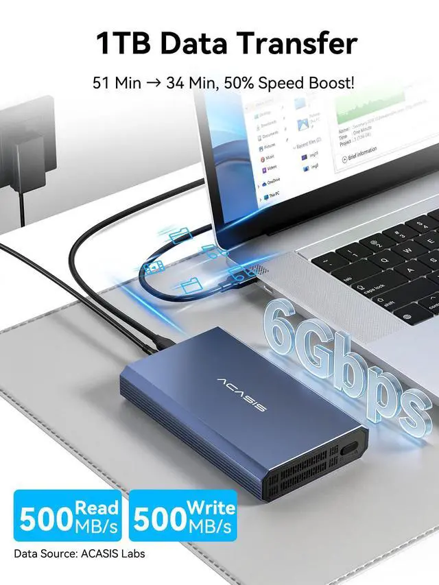 Alt view image 2 of 7 - 6Gbps Hard Drive Enclosure for 3.5/2.5 Inch SATA SSD HDD