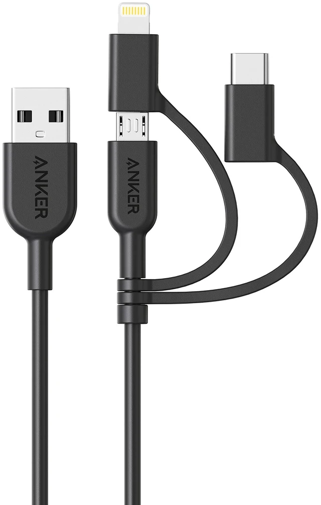 Main image of Powerline II 3-in-1 Lightning, USB C, Micro USB Cable | Compatible with iPhone, iPad, Huawei, HTC, LG, Samsung, Sony Xperia, Android Devices, and More