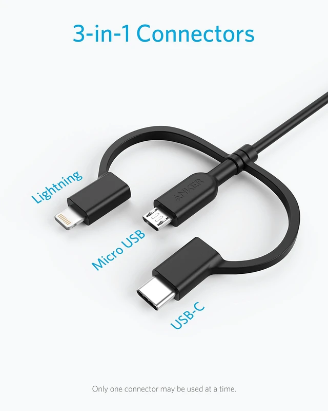 Alt view image 2 of 6 - Powerline II 3-in-1 Lightning, USB C, Micro USB Cable | Compatible with iPhone, iPad, Huawei, HTC, LG, Samsung, Sony Xperia, Android Devices, and More