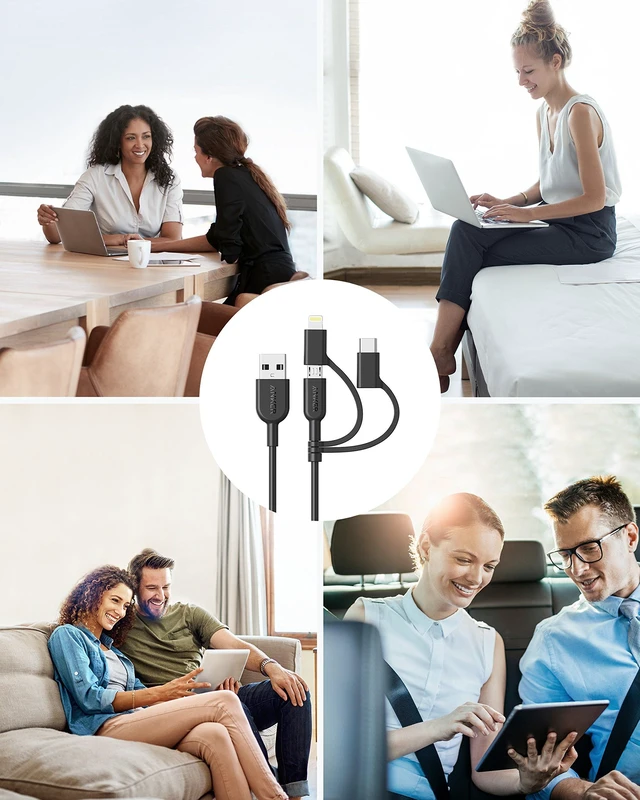 Alt view image 6 of 6 - Powerline II 3-in-1 Lightning, USB C, Micro USB Cable | Compatible with iPhone, iPad, Huawei, HTC, LG, Samsung, Sony Xperia, Android Devices, and More