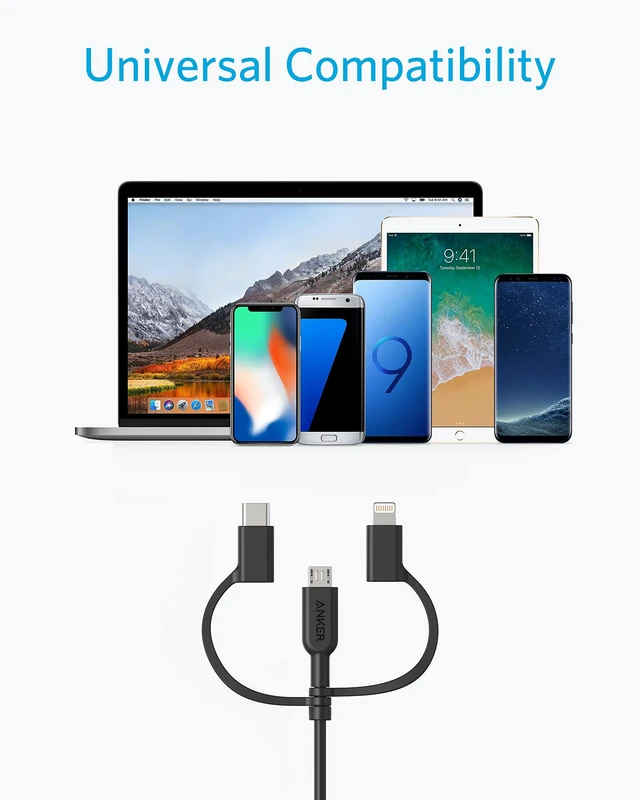 Alt view image 3 of 6 - Powerline II 3-in-1 Lightning, USB C, Micro USB Cable | Compatible with iPhone, iPad, Huawei, HTC, LG, Samsung, Sony Xperia, Android Devices, and More