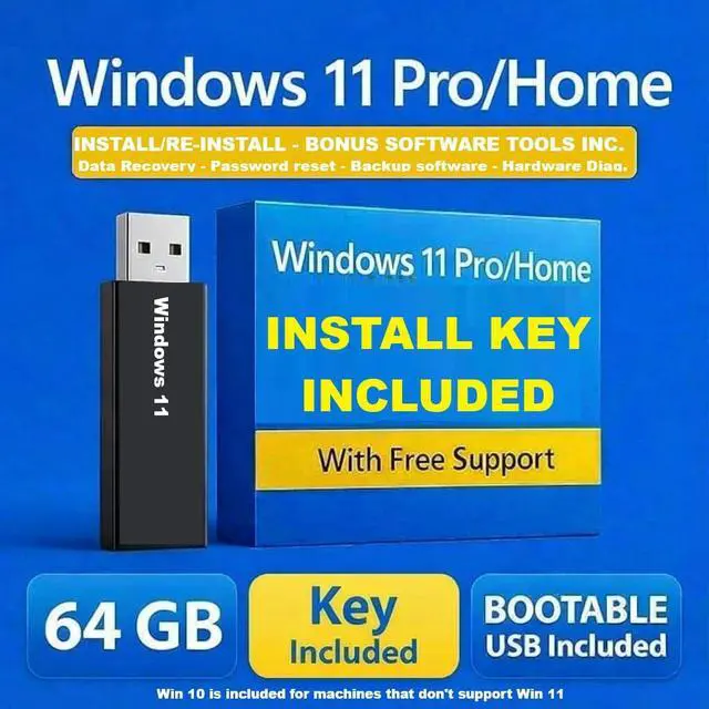 Alt view image 2 of 7 - Bootable USB for Install & Reinstall Window 10 and Window 11 with License Key, Software Tools for Recovery, Passwords resets, Machine troubleshooting. High Speed 64GB