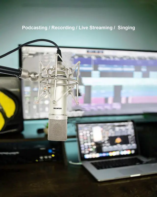 Alt view image 2 of 7 - XLR Microphone, Professional Condenser Microphone with 34mm Large Diaphragm, Cardioid Studio Recording Mic Computer Gaming PC TM87KB Mic Kit for Singing, Podcasting, YouTube (Silver)
