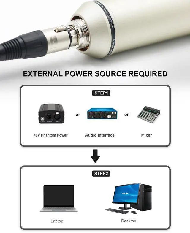 Alt view image 7 of 7 - XLR Microphone, Professional Condenser Microphone with 34mm Large Diaphragm, Cardioid Studio Recording Mic Computer Gaming PC TM87KB Mic Kit for Singing, Podcasting, YouTube (Silver)